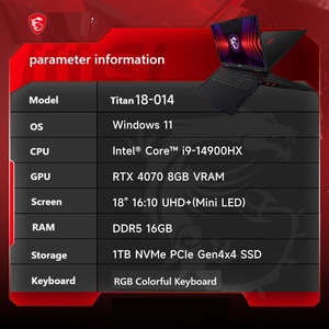 Nouveau 2026 - Ordinateur portable de gaming haute performance Titan 18 Pro Ultra9 RTX 5090/5080 18 pouces 4K 64 Go + 2 To 120 Hz pour l'e-sport - MSI Raider - Product Image 6