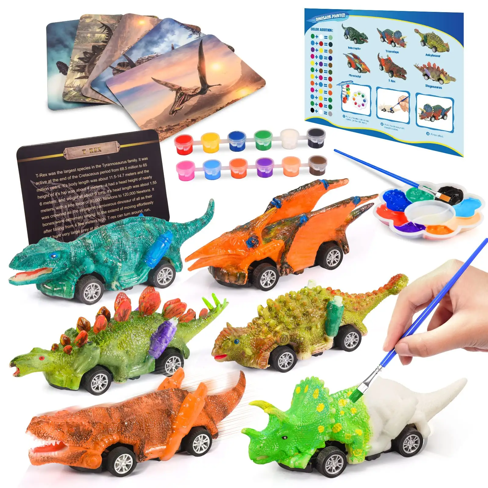 6 pezzi ogni confezione fai da te pittura dinosauro tirare indietro auto per i ragazzi giocano giocattolo