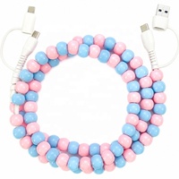 Câble de données USB rétro pratique avec perles, bleu foncé, multifonctionnel 4 en 1, cordon de charge et synchronisation pour téléphone portable