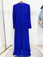 Robe de soirée élégante de luxe pour femme, style arabe du Moyen-Orient, ornée de strass et de perles, à manches mi-longues fendues, longueur ras du sol, collection 2026