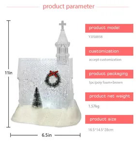 Hoge Kwaliteit Verlichte Sneeuwbol Wervelende Glitter Waterlantaarn Kerk Kerstversiering