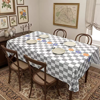 Nappe Moderne Imperméable et Anti-Taches, Facile à Nettoyer, Motif Floral à Carreaux Gris, pour Cuisine, Salle à Manger, Pique-Nique