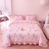 Ensemble de literie en coton rose romantique, style princesse, housse de couette à volants avec taies d'oreiller, ensemble 3 pièces