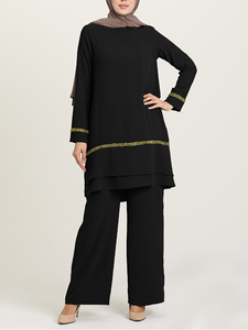 Abito da donna islamico a manica lunga con paillettes top a gamba larga pantaloni larghi abiti da donna musulmani turchi Dubai Kaftan <span class=keywords><strong>Hijab</strong></span> - Product Image 4