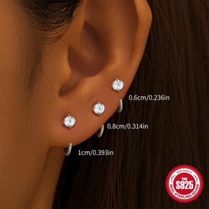 Pendientes de Botón Geométricos de Plata de Ley S925 con Circonita, Chapados en Oro, Regalo Moderno para Fiestas - Product Image 4