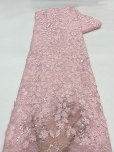 NI.AI تصميم جديد 3D زهرة الدانتيل اللؤلؤ النسيج التطريز لامعة الترتر صافي الدانتيل مطرز النسيج - Product Image 6