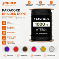Cordon Paracord 550, bobine de 1000 pieds, 7 brins, nylon noir, corde de survie robuste, tactique, camping, pêche, parachute, extérieur