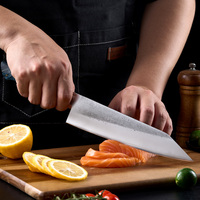 Couteau Kiritsuke de cuisine japonais à lame forgée à la main en ambre de 8 pouces avec manche en bois