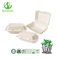 SUMKOKA 600ml Contenants alimentaires à clapet 100% biodégradables en bagasse compostable avec 1 compartiment, boîtes sans plastique