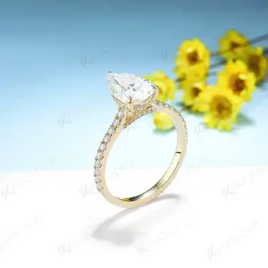 Anillos Kuololit HK de Moissanita de 4CT D/VVS1 para Mujer, Oro Amarillo Sólido de 14K, 10K, 925, Plata, Forma de Pera, para Aniversario, Boda, Compromiso - Product Image 4