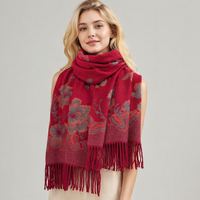 Écharpe élégante à imprimé floral pour femme, douce au toucher comme du cachemire, châle chaud d'hiver, grande cape enveloppante à franges et pompons, pashmina surdimensionnée