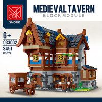 Ensemble de briques de construction modulaires médiévales XMORK, grande taverne, 3451 pièces, ensemble de blocs de construction de maison européenne vintage, ornement, cadeau pour collectionneurs