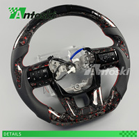 Volant intelligent LED personnalisé avec affichage du régime, en fibre de carbone forgée rouge avec poignées en cuir pour Toyota Hilux GR Revo GR Sport 2015-2023