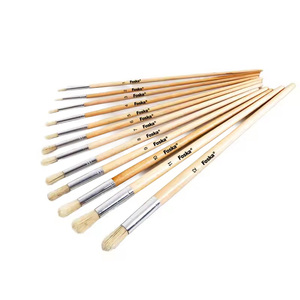 Foska Art fornisce manico in legno Multi-size 100% setola di maiale bianca naturale 12 pz pennelli a punta tonda per <span class=keywords><strong>pittura</strong></span> artistica - Product Image 1