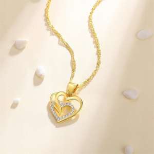 패션 여성 쥬얼리 S925 스털링 실버 골드 도금 더블 하트 러브 하트 펜던트 목걸이 - Product Image 3