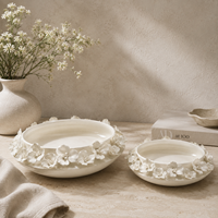 Bol décoratif en céramique blanche, applique florale 3D, centre de table sculptural pour table basse, décoration intérieure
