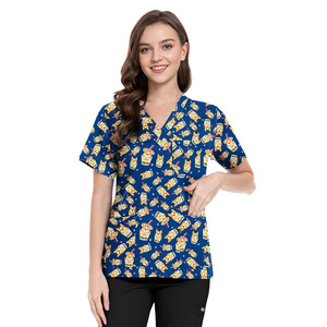 Blouses d'infirmière en coton à imprimé animaux de dessin animé pour clinique vétérinaire, hôpital, dentisterie, uniformes médicaux et chirurgicaux - Product Image 4