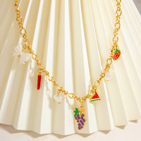 Collier en acier inoxydable personnalisé avec motif de fruits de fraises, de fleurs, de dauphins, de coquillages et d'étoiles de mer pour un usage quotidien et les vacances