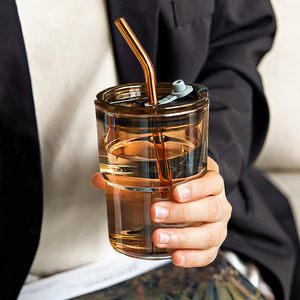 Toccatore da caffè <span class=keywords><strong>in</strong></span> <span class=keywords><strong>vetro</strong></span> da 13 once <span class=keywords><strong>con</strong></span> <span class=keywords><strong>coperchio</strong></span> <span class=keywords><strong>in</strong></span> paglia riutilizzabile a prova di perdite senza BPA per viaggiare lavapiatti e microonde - Product Image 5