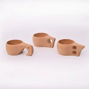 Taza de madera Natural hecha a mano para campamento, taza Kuksa de madera de goma finlandesa portátil con asa para café, té, leche