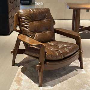 Sillón Retro de Madera Maciza con Reposabrazos de Cuero y Cojín Acolchado Grueso para Hogar, Oficina u Hotel - Product Image 5