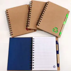 Custom Logo Pocket Kraft Paper Cover Notepad Spiral Memo Pad With Pen And Elastic Band