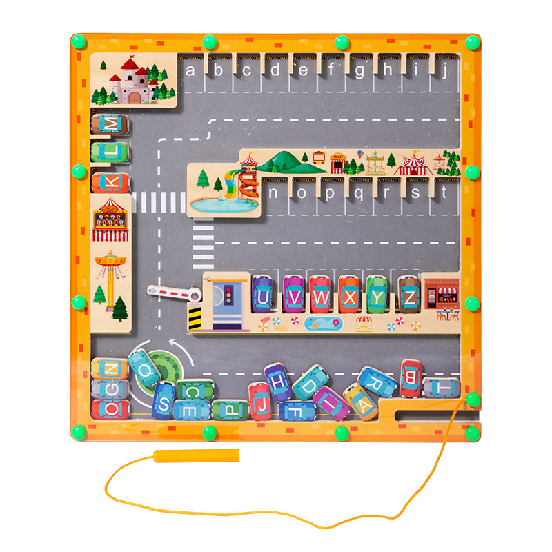 Custom Montessori Children's Wooden Alphabet Parking Maze Board Game Educational Activity Learning Toys for Boys and Girls