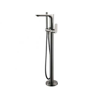 Grifo de Bañera de Latón con Cartucho Cerámico Único, Acabado Gris Pulido, Efecto Lluvia, 2 Funciones, Grifo Mezclador de Baño de Pie para Villa - Product Image 1