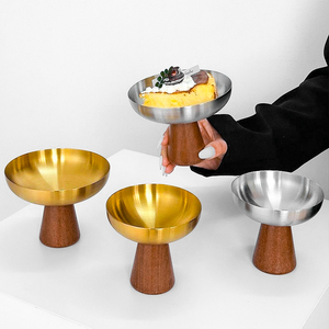 Coupelle à glace en bois de noyer 150/250 ml, assiette à gâteau en acier inoxydable SS304, bol à dessert/pudding pour restaurant <span class=keywords><strong>et</strong></span> fête - Product Image 1