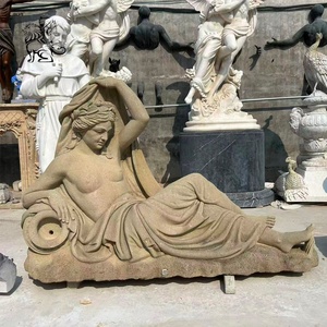 Scultura BLVE personalizzata da esterno per giardino, in pietra naturale, statua antica di donna a grandezza naturale, statua di marmo di donna sdraiata - Product Image 1