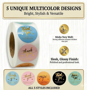 800 Pegatinas de Agradecimiento Ecológicas en 3D con Cristales a Todo Color, Etiquetas de 1.5 Pulgadas, Embalaje para Pequeñas Empresas, Sobres, Bolsas de Regalo, Decoración para Panadería - Product Image 3