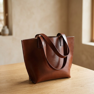 Bolso de Mano de Cuero Genuino Hecho a Mano por BS INTERNATIONAL, Bolso de Lujo Casual para Mujer, Duradero, Impermeable, 2L+ Gran Capacidad, Correas Dobles - Product Image 4