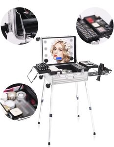 Trolley per trucco custodia per specchio luminoso <span class=keywords><strong>a</strong></span> LED valigia in argento borsa da <span class=keywords><strong>tavolo</strong></span> pieghevole custodia per trucco in alluminio - Product Image 2