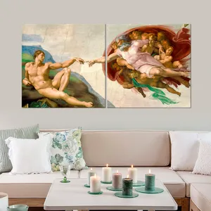 La Creación de Adán, Pintura al Óleo Religiosa del Techo de la Capilla Sistina de Miguel Ángel, Reproducción en Lienzo - Product Image 4
