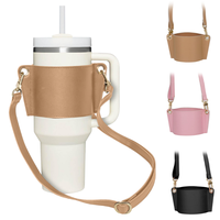 Offre Spéciale 40oz gobelet fourre-tout porte-bouteille d'eau Faux cuir tasse couverture extérieur tasse manchon avec sangle de transport