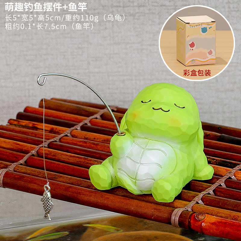 Figurine de pêche mignonne : canne à pêche tortue