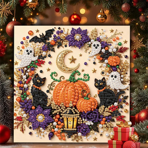 Kit Pittura Diamante a Forma Speciale di Halloween con Cornice in Legno, Strega e Zucca, Arte Diamantata Fai da Te per Decorazione Murale Domestica - Product Image 3