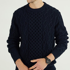 Winter Custom Cable Structure <strong>Men's</strong> <strong>Black</strong> Cashmere Wool Blend Crewneck Pullover <strong>Knitted</strong> Sweater <strong>Jumper</strong> for <strong>Men</strong> - Product Image 2