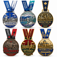 Médailles de finisseur de marathon personnalisées en alliage de zinc 3D, Canada, Toronto, Vancouver, Montréal, Calgary, Ottawa, Québec, avec ruban