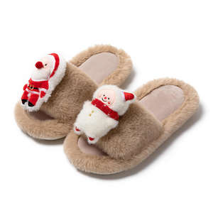 Pantoufles de Noël pour femmes, ouvertes aux orteils, moelleuses, confortables, antidérapantes, pour l'hiver - Product Image 3