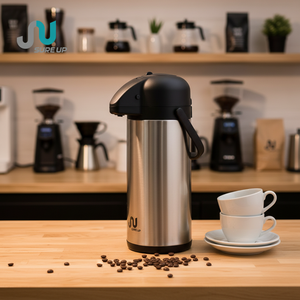 Distributeur de café domestique à pompe en acier inoxydable, <span class=keywords><strong>thermos</strong></span> isotherme sous pression avec <span class=keywords><strong>bouchon</strong></span> à bouton central, grande capacité - Product Image 1