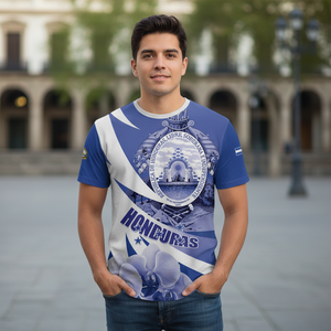 T-shirt da uomo personalizzata a maniche corte con stampa a fantasia caraibica per il 205° anniversario della festa dell'indipendenza dell'Honduras 1821-2026, casual e sportiva - Product Image 2