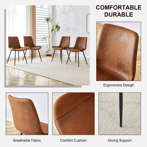 Chaise de salle à manger vintage moderne en cuir PU vieilli avec assise en cuir PU vieilli et pieds noirs fins pour café, restaurant, maison, bureau, hôtel, bar - Product Image 4