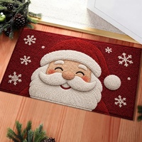 Tapis de Noël rectangulaire festif, tapis en velours cristallin en polyester moelleux avec motif flocon de neige rouge et vert et motif houx