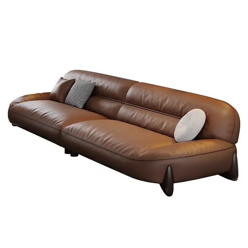 italienisches sofa-kopf einfaches leichtes luxuriöses retro-kleines flaches gerades khaki-braunes ledersofa in reihe