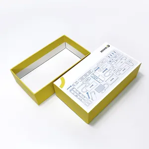 Desain pribadi kustom kuning persegi panjang 4 cetakan warna tutup papan kertas kaku dan kotak kertas dasar