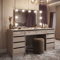 Ensemble de coiffeuse moderne et durable pour chambre et salon, avec éclairage LED intégré, tiroirs de rangement et tabouret ottoman en MDF