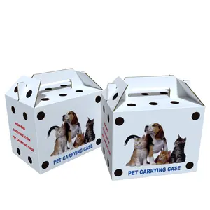 Boîtes de transport pour animaux de compagnie en carton de haute qualité petite boîte de transport pour animaux de compagnie avec poignée boîte d'emballage en carton ondulé avec trous