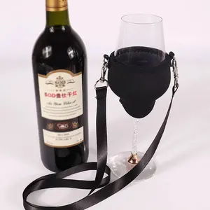 Stock Luxury Logo Custom Diving Material Neck Strap Goblet Stemware Gift Sleeve Wine Glass Holder Cup Polyester Lanyard