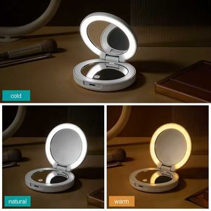 Miroir de poche cosmétique rond pliable double face à LED miniature personnalisé en usine, style vintage pour filles, dames, femmes - Product Image 2